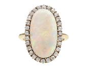 Edwardian Oval Opal &amp; Diamond Cluster Ring in 18kt Yellow Gold image
