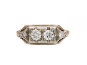 Vintage Diamond Two Stone Plaque Ring in 14kt White &amp; Yellow Gold image