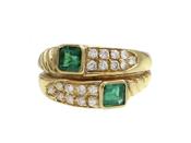 1980s chunky emerald and diamond two stone twist ring image
