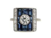 Art Deco diamond and sapphire rectangular target plaque ring in platinum image