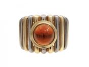 Vintage Citrine Cabochon &amp; Two Tone Linear 18kt Gold Ring image