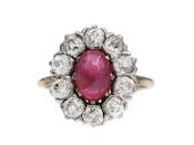 Edwardian oval Burmese cabochon and diamond cluster ring image