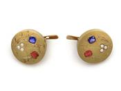 Antique synthetic sapphire, synthetic ruby and pearl circular disk earrings image