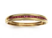 Vintage Channel Set Ruby Hinged Bangle in 18kt Yellow Gold image