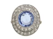 French Art Deco Ceylon sapphire and diamond double row cluster ring image