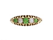 1902 Demantoid Garnet &amp; Diamond Five Stone Carved Ring image
