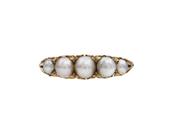 Antique natural pearl five stone carved ring in 18kt gold image