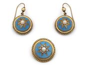 Victorian Natural Pearl, Diamond &amp; Light Blue Enamel Demi-Parure image