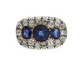 Victorian Sapphire &amp; Diamond Three Stone Cluster Ring in 18kt Gold image