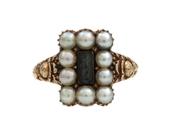 Georgian Braided Hair &amp; Natural Pearl Cluster Mourning Ring in 12kt Yellow Gold