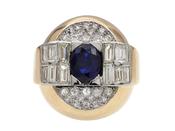 1940s Sapphire &amp; Diamond Tank Ring in 18kt Gold image