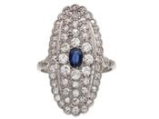 Vintage Sapphire &amp; Diamond Curved Navette Cluster Ring in Platinum image