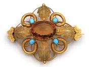 Victorian Citrine &amp; Turquoise Openwork Brooch in Yellow Gold image
