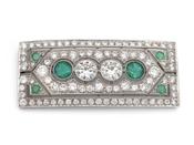 Art Deco rectangular plaque brooch set with diamonds and emeralds image