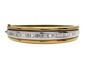 Vintage 18kt Yellow Gold &amp; Baguette Cut Diamond Hinged Bangle image