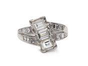 Art Deco Rectangular Step Cut Diamond Three Stone Twist Ring in Platinum image