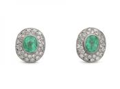 Vintage Oval Emerald &amp; Diamond Cluster Earrings image