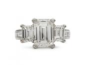 Vintage Three Stone Engagement Ring Centred with 3.03ct Emerald Cut Diamond image