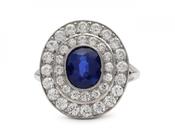 Edwardian Oval No Heat Sapphire &amp; Diamond Double Row Cluster Ring image