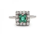 1950s Colombian Emerald &amp; Diamond Square Cluster Ring image
