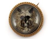 Antique Essex Crystal Terrier Dog Brooch in Yellow Gold image