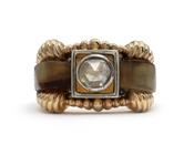 1940s Rose Cut Diamond &amp; Tortoise Shell Ring in 18kt Gold image