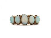 Antique Opal Five Stone Carved Ring in 18kt Yellow Gold image