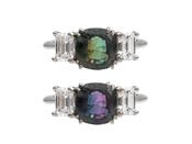 Vintage Natural Colour Change Alexandrite &amp; Diamond Three Stone Ring image