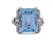 1950s Erwin Reu co. Aquamarine And Diamond Cocktail Ring In 14kt Yellow Gold And Platinum image