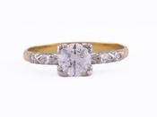 Early Art Deco Old European Cut Diamond Solitaire In 18kt Yellow Gold And Platinum image