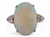 Retro Large Opal and Old Mine Cut Diamond Ring in 18kt Yellow Gold and Platinum image