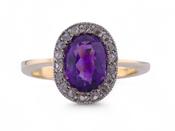 Early Art Deco Oval Amethyst And Rose Cut Diamond Cluster Ring In Platinum And 18kt Yellow Gold image