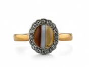1930s Banded Agate And Diamond Cluster Ring In 15kt Yellow Gold And Platinum image