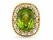 Retro 1950s peridot and diamond cocktail ring in 18kt gold image