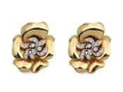 Italian vintage diamond and 18kt yellow gold pansy earrings image