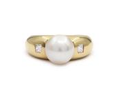 Vintage cultured pearl and diamond solitaire ring in gold image