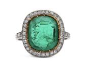 Belle Epoque Colombian emerald and diamond cluster ring in platinum image
