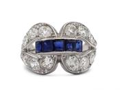 Art Deco openwork double loop ring set with sapphire and diamond image