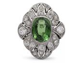 Art Deco style green tourmaline and diamond nanette cluster ring image