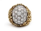 1960s Oscar Heyman Bros. diamond bombe cluster ring in platinum and gold image
