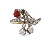 Edwardian ruby and diamond spray ring in platinum on 18kt yellow gold image