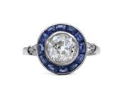 French Art Deco diamond and sapphire target engagement ring in platinum image