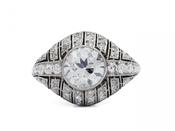 Art Deco diamond set bombe solitaire engagement ring in platinum image