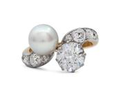 Belle Epoque pearl and diamond 'toi et moi' engagement ring image