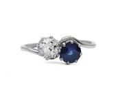 Vintage diamond and sapphire 'toi et moi' twist ring in platinum image