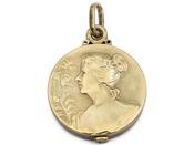 Art Nouveau maiden medallion with hinged locket image