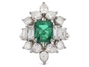 Vintage Colombian emerald and diamond fancy cluster ring in platinum image