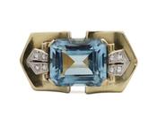 Retro 7ct aquamarine tank ring in 18kt yellow gold image