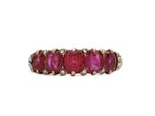 Victorian five stone ruby carved ring in gold image