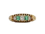 Victorian diamond and emerald five stone ring in gold image